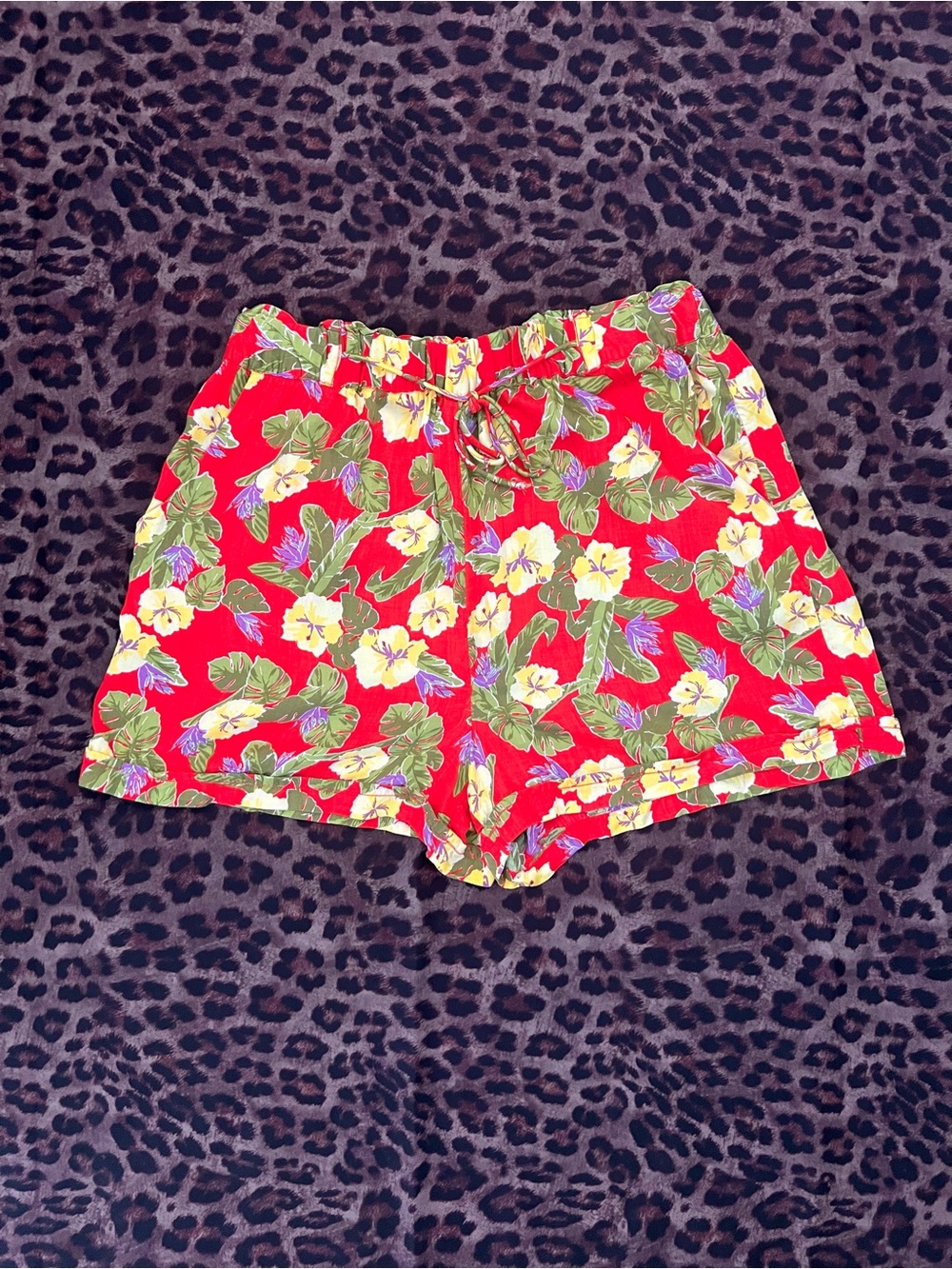 Urban Outfitters Phoebe Hawaiian Floral Red High-Waist Shorts